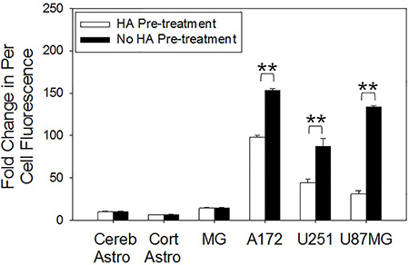 CD44 receptor saturation investigation on the rate of per cell fluorescent HALNP uptake.