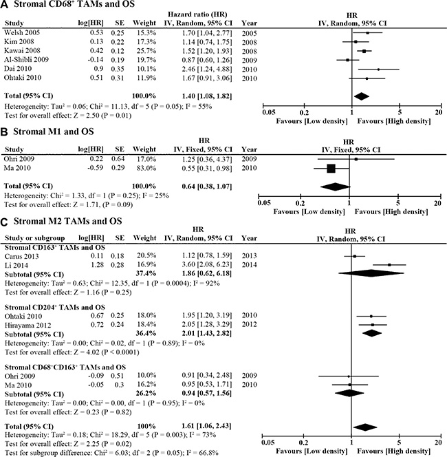 Forest plot of HR for TAM density in the tumor stroma and OS.