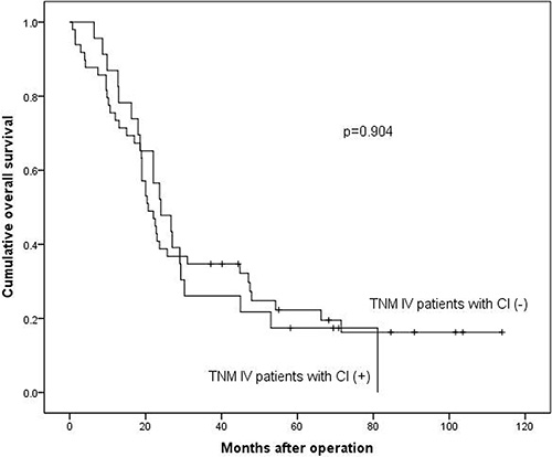 Survival analysis between TNM IV stage patients with CI (+) and CI (&#x2212;).