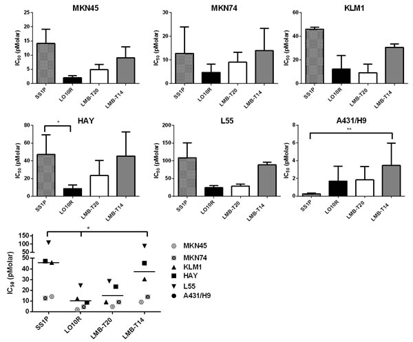 Cytotoxic activity in six mesothelin expressing cell lines.