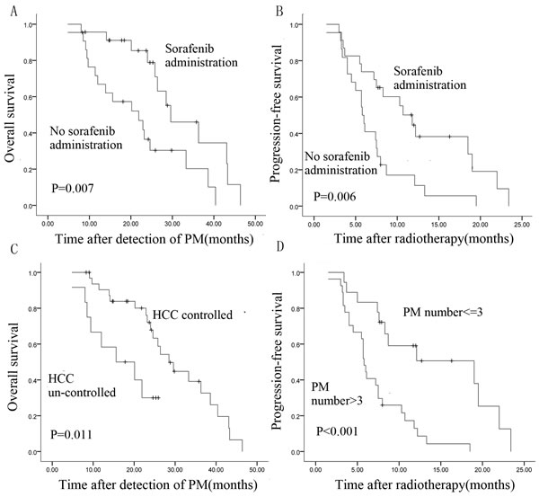 Kaplan-Meier survival curves of patients with pulmonary metastases from HCC.