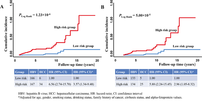 15-miRNA risk scores associated with the risk of HBV-related hepatocellular carcinoma (HCC).
