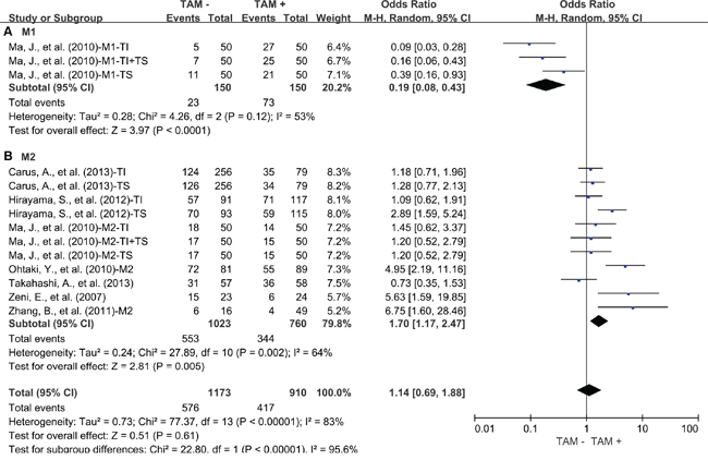 Subgroup analysis of 5-year OS by high density of different TAM subsets.