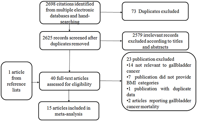 Flowchart of the selection of studies for inclusion in this meta-analysis.