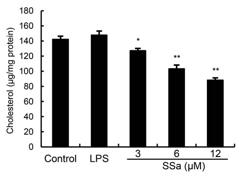 Effects of SSa on membrane lipid rafts cholesterol levels.