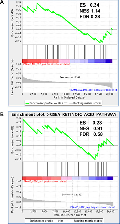 PRAME expression and RA pathway signatures in EOC.