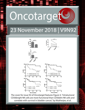 Journal Cover for Oncotarget V9N92